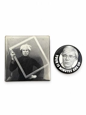 Vintage Andy Warhol Pinback Button Set Pop Art 15 Minutes